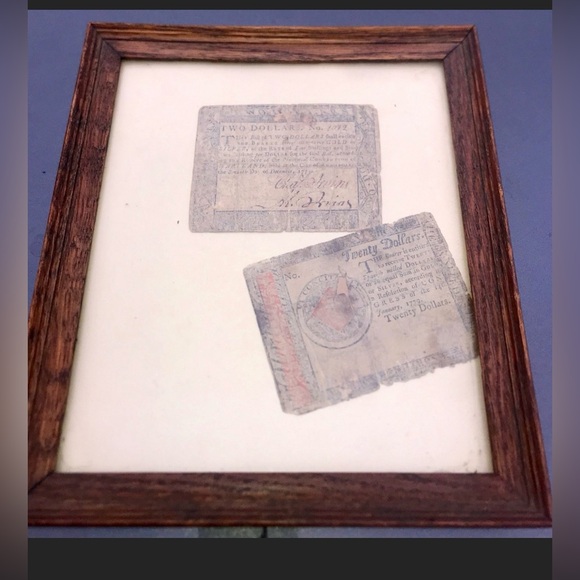 Set of 2 Framed 18th Century Vintage American Currency Notes